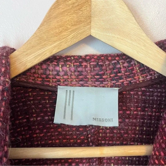 Missoni Vtg Tweed Wool Alpaca Fringe Jacket EU 42 US 10 Pink Designer Boucle Y2K - Picture 2 of 7